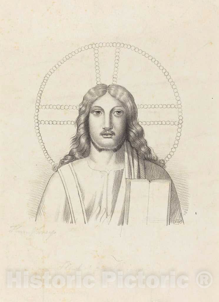 Art Print : Noel Humphreys After Flaxman, Head of Our Savior, from Arringhi's Roma Subterranea, 1829 - Vintage Wall Art