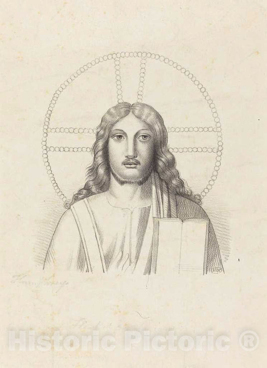 Art Print : Noel Humphreys After Flaxman, Head of Our Savior, from Arringhi's Roma Subterranea, 1829 - Vintage Wall Art