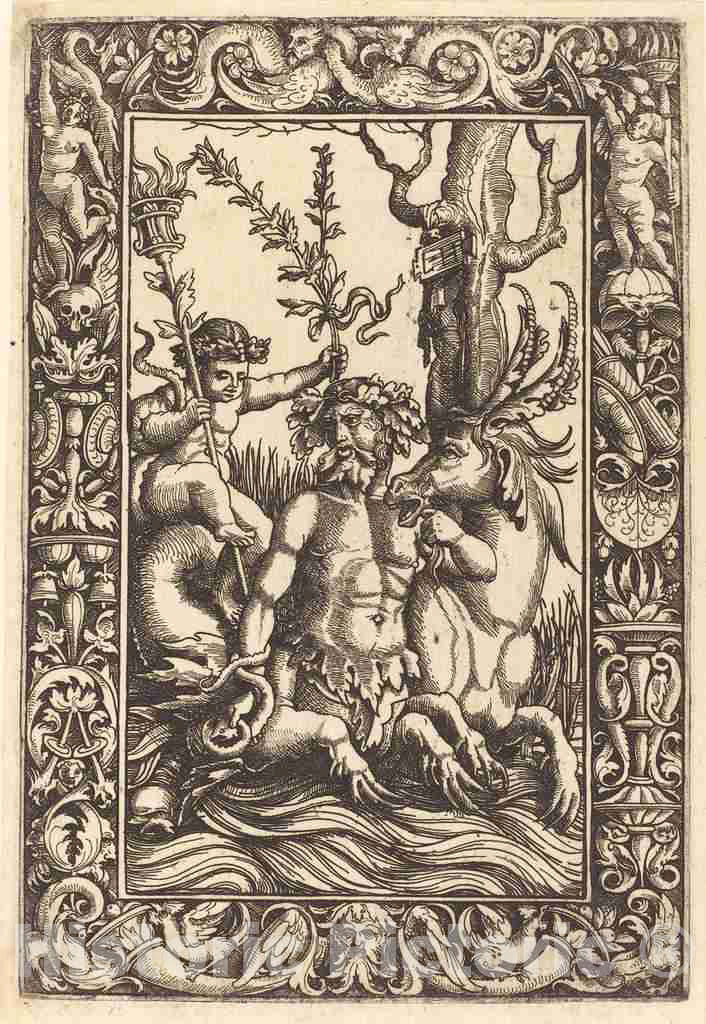 Art Print : Hopfer After Modena, Mythological Marine Subject - Vintage Wall Art