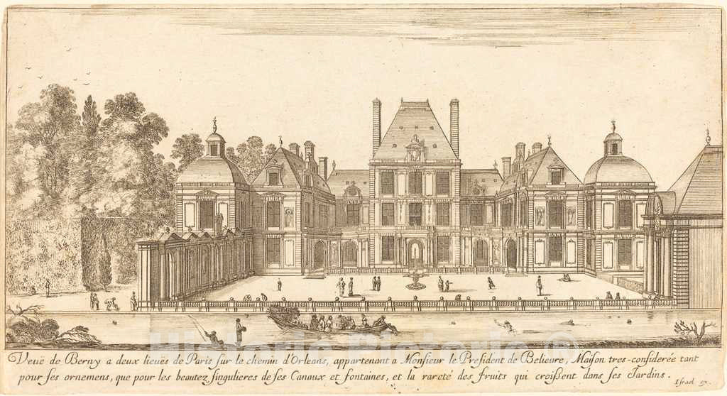 Art Print : IsraÃ«l Silvestre, Veue de Berny a Deux lieues de Paris sur le chemin d'OrlÃ©ans, 1651 - Vintage Wall Art