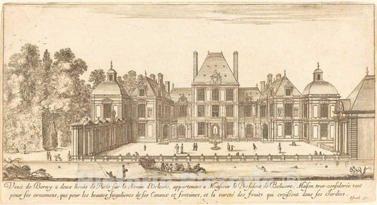 Art Print : IsraÃ«l Silvestre, Veue de Berny a Deux lieues de Paris sur le chemin d'OrlÃ©ans, 1651 - Vintage Wall Art