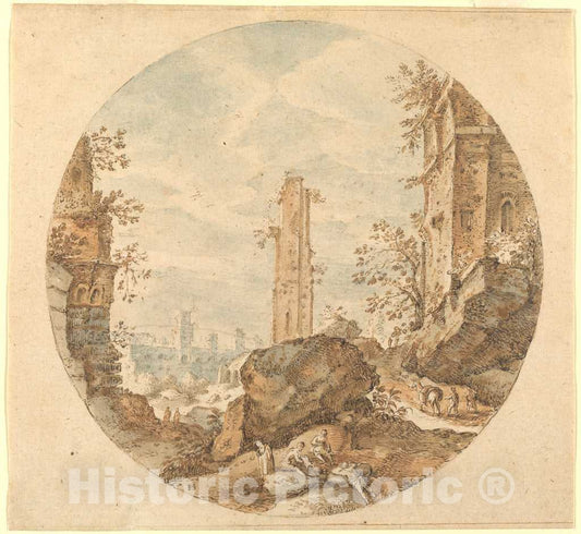 Art Print : Pieter Stevens, Travellers Among Roman Ruins - Vintage Wall Art