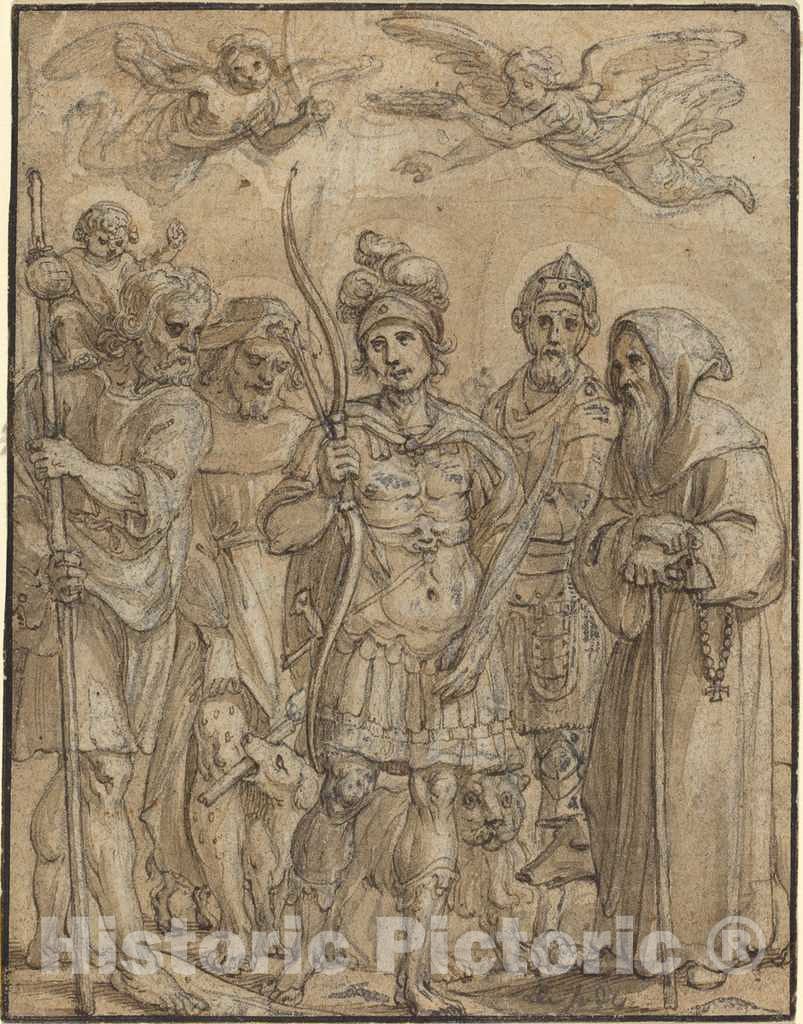 Art Print : Pieter de Jode I, Five Saints - Vintage Wall Art
