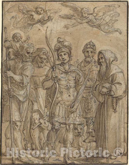 Art Print : Pieter de Jode I, Five Saints - Vintage Wall Art