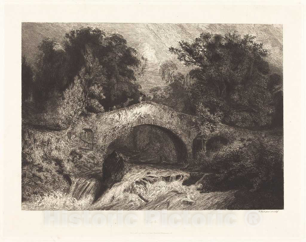 Art Print : Paul Huet, A Bridge in Auvergne (Un pont en Auvergne), 1834 - Vintage Wall Art