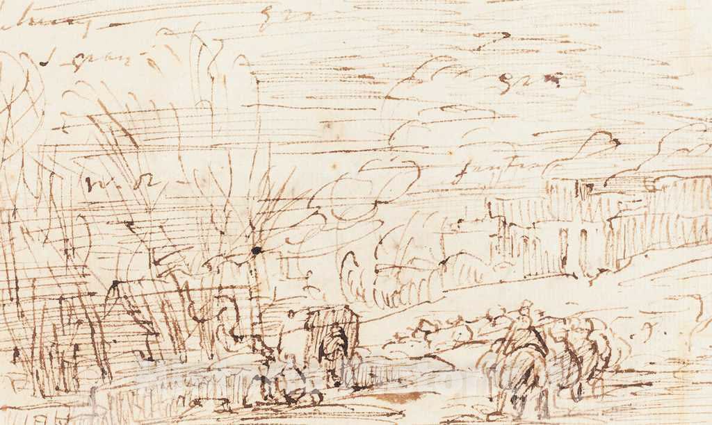 Art Print : Thomas Barker, Figures in a Landscape [Verso] - Vintage Wall Art