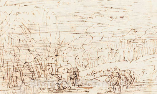 Art Print : Thomas Barker, Figures in a Landscape [Verso] - Vintage Wall Art