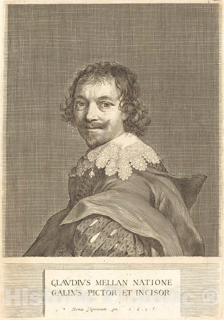 Art Print : Claude Mellan, Self-Portrait, 1635 - Vintage Wall Art
