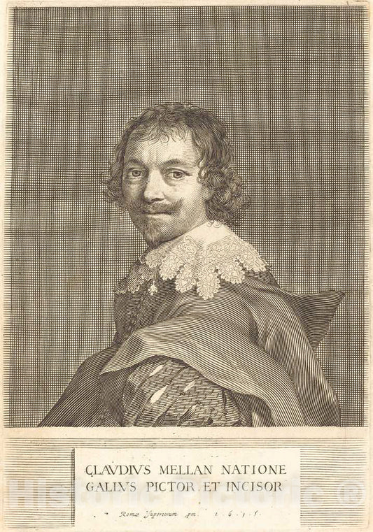Art Print : Claude Mellan, Self-Portrait, 1635 - Vintage Wall Art