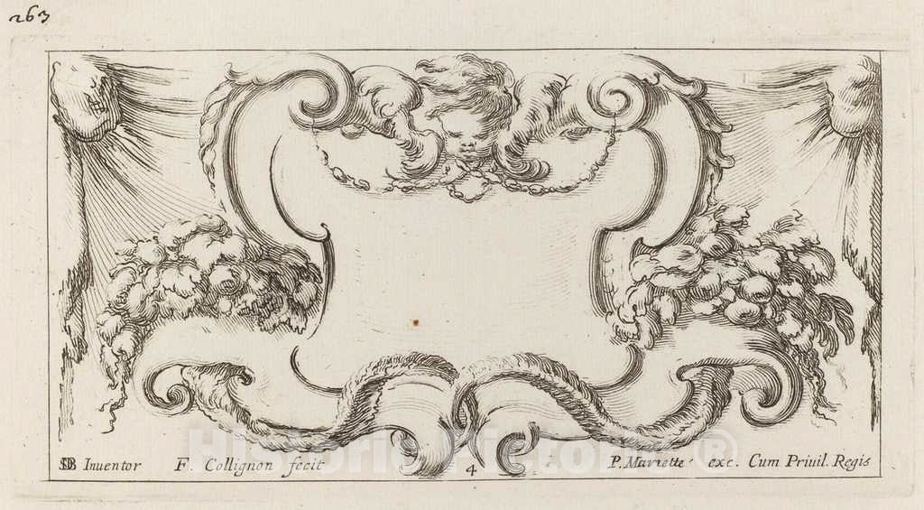 Art Print : Collignon After Stefano Della Bella, Cartouche, 1646 - Vintage Wall Art