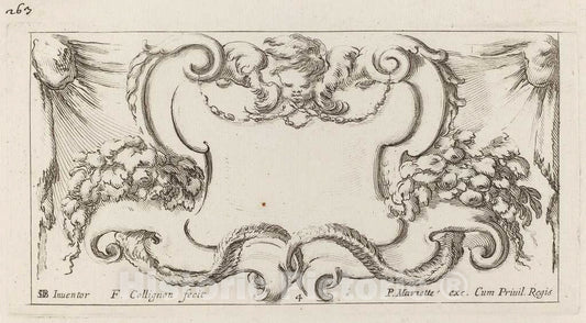 Art Print : Collignon After Stefano Della Bella, Cartouche, 1646 - Vintage Wall Art