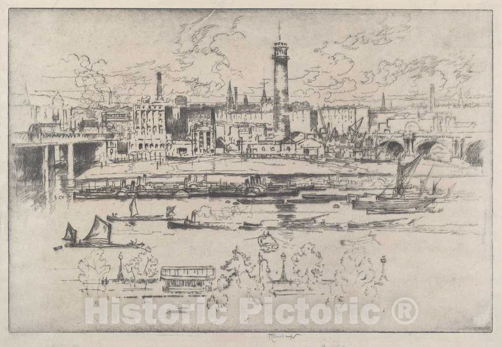 Art Print : Joseph Pennell, Shot Tower Between The Bridges, 1910 - Vintage Wall Art