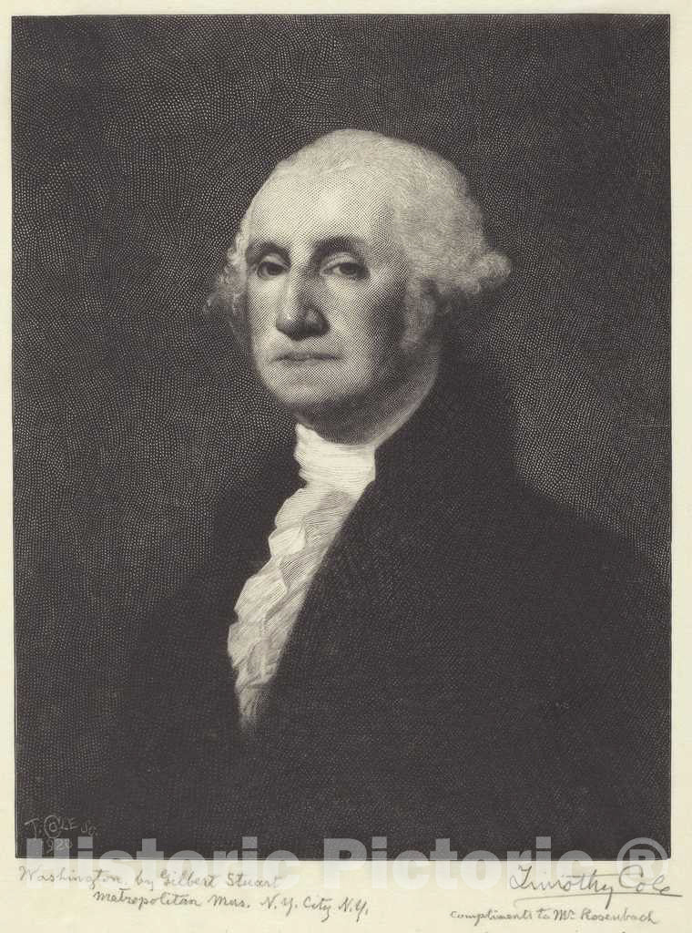 Art Print : Cole After Gilbert Stuart, Washington, 1920 - Vintage Wall Art