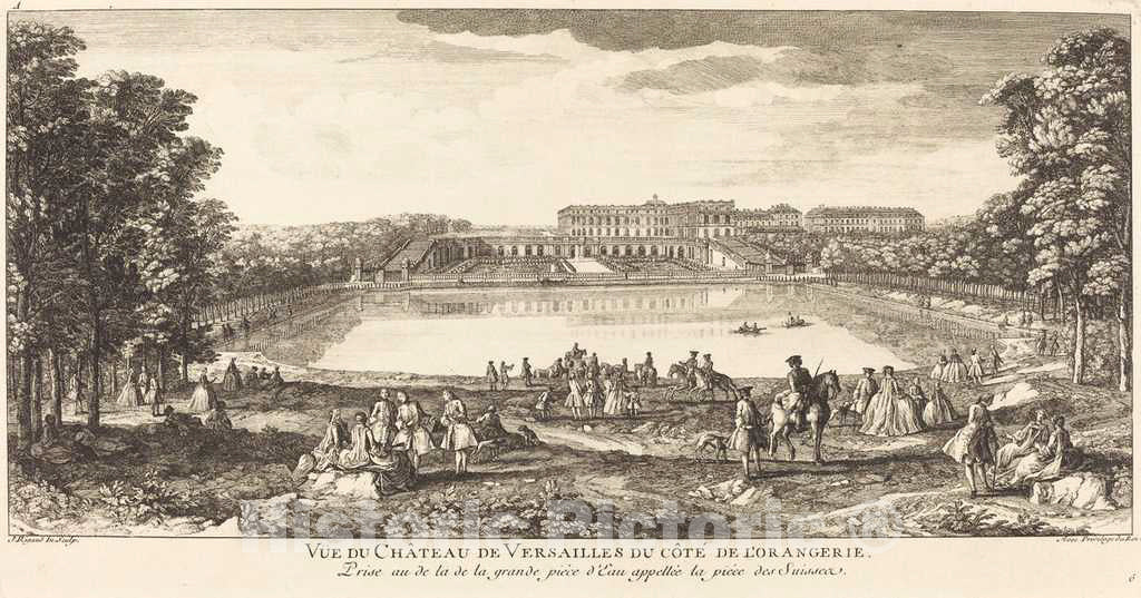 Art Print : Baptiste Rigaud, Vue du Chateau de Versailles du Cote de l'Orangerie - Vintage Wall Art