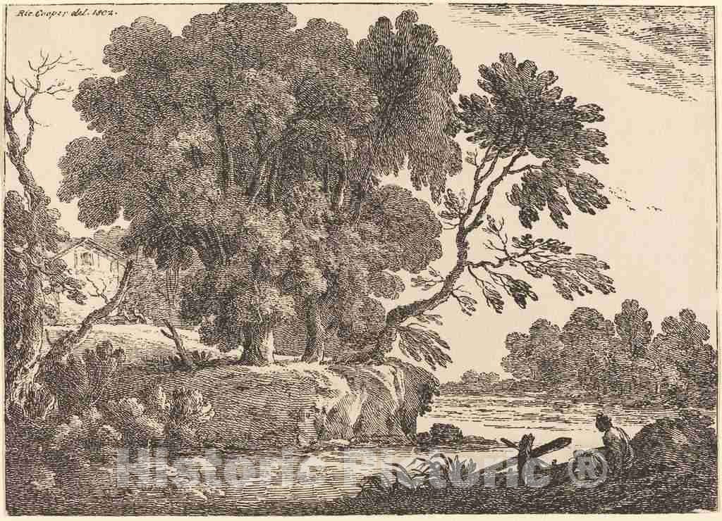 Art Print : Richard Cooper II, Landscape with Group of Trees Surrounded by Water, 1802 - Vintage Wall Art