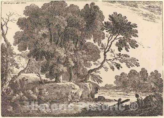 Art Print : Richard Cooper II, Landscape with Group of Trees Surrounded by Water, 1802 - Vintage Wall Art