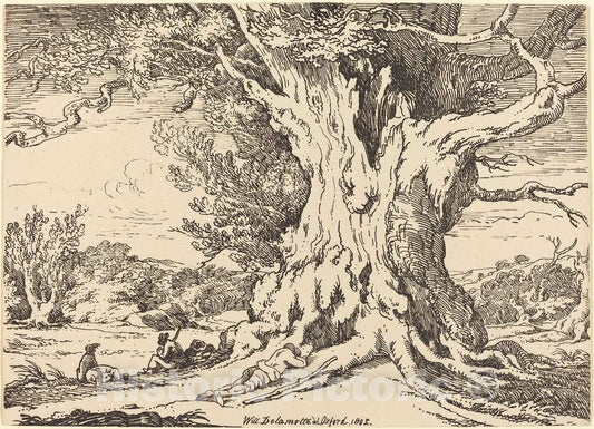 Art Print : William Alfred Delamotte, Resting, Men and Dogs Under a Big Tree, 1802 - Vintage Wall Art