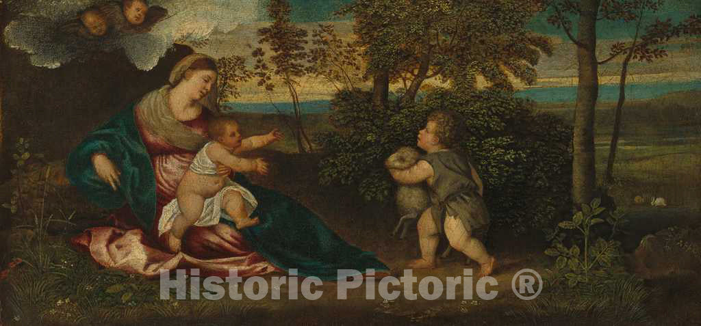 Art Print : Polidoro Lanzani, Madonna and Child and The Infant Saint John in a Landscape, c.1545 - Vintage Wall Art