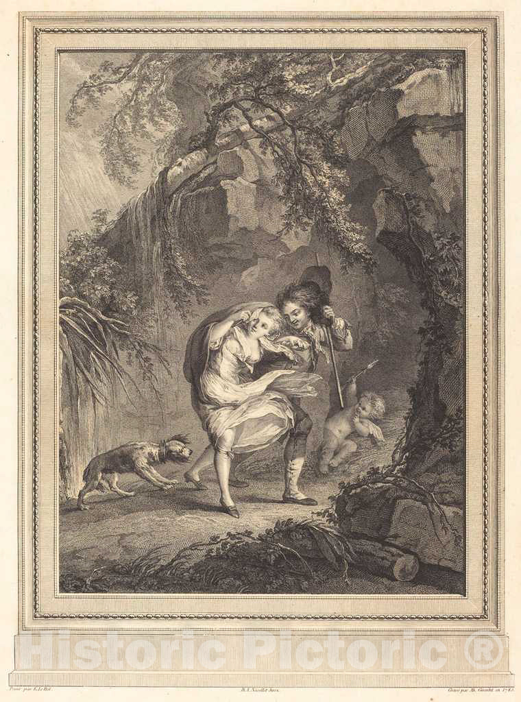 Art Print : Girardet After Lebel, Le Coup de Vent (The Gust of Wind), 1785 - Vintage Wall Art