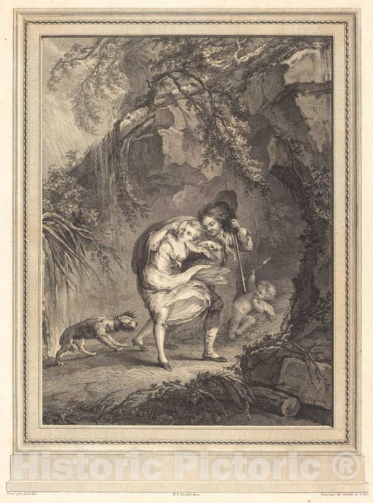 Art Print : Girardet After Lebel, Le Coup de Vent (The Gust of Wind), 1785 - Vintage Wall Art
