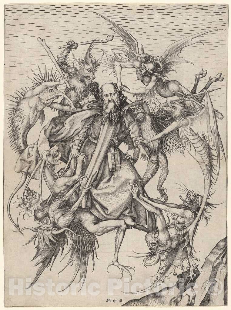 Art Print : Martin Schongauer, The Tribulations of Saint Anthony, c.1473 - Vintage Wall Art