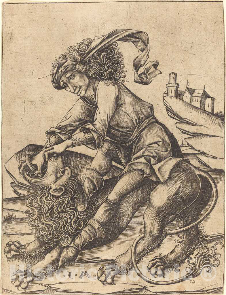 Art Print : Israhel Van Meckenem, Samson and The Lion, c. 1475 - Vintage Wall Art