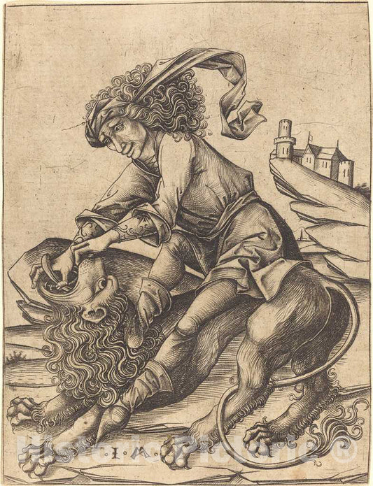 Art Print : Israhel Van Meckenem, Samson and The Lion, c. 1475 - Vintage Wall Art