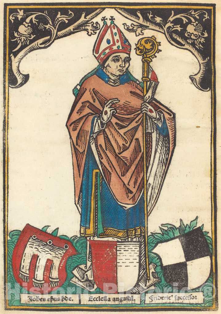 Art Print : Bishop of Augsburg with Three Coats of Arms, c. 1485 - Vintage Wall Art