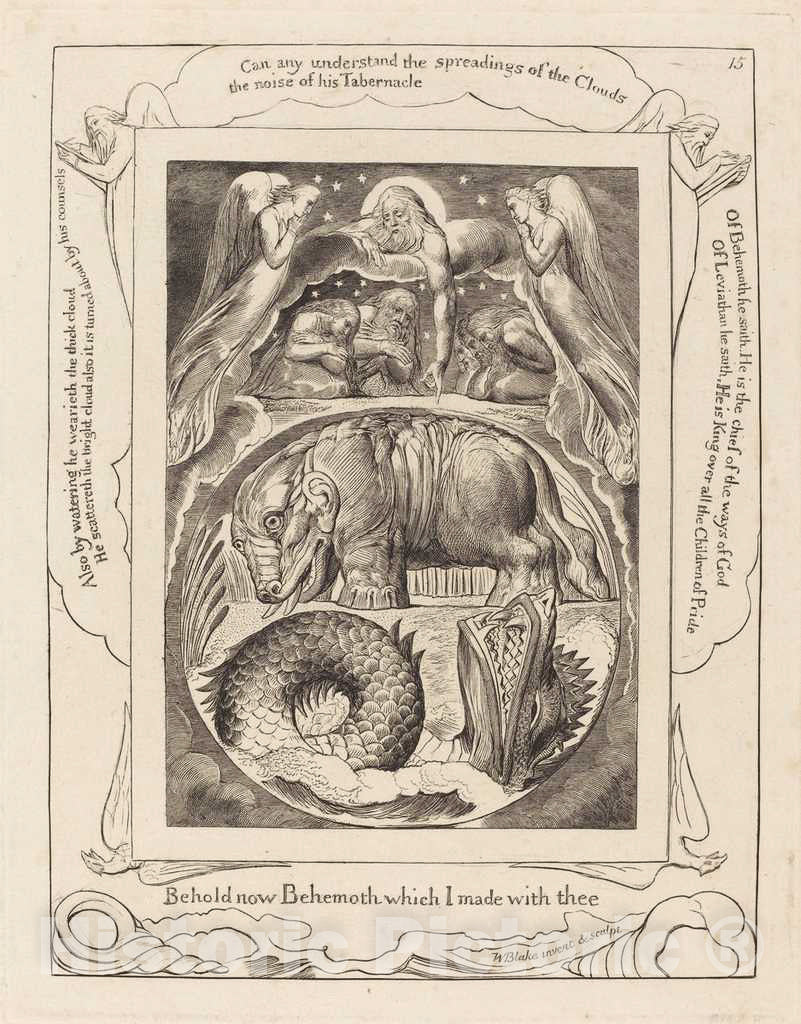 Art Print : William Blake, Behemoth and Leviathan, 1825 - Vintage Wall Art