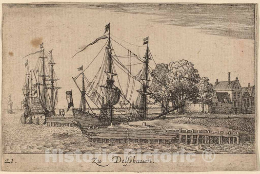 Art Print : Wenceslaus Hollar, Delfshaven, 1635 - Vintage Wall Art