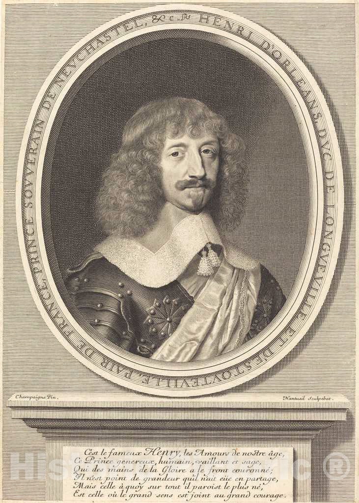 Art Print : Nanteuil After Champaigne, Henri II d'OrlÃ©ans, Duc de Longueville, 1655 - Vintage Wall Art