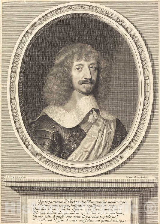 Art Print : Nanteuil After Champaigne, Henri II d'OrlÃ©ans, Duc de Longueville, 1655 - Vintage Wall Art