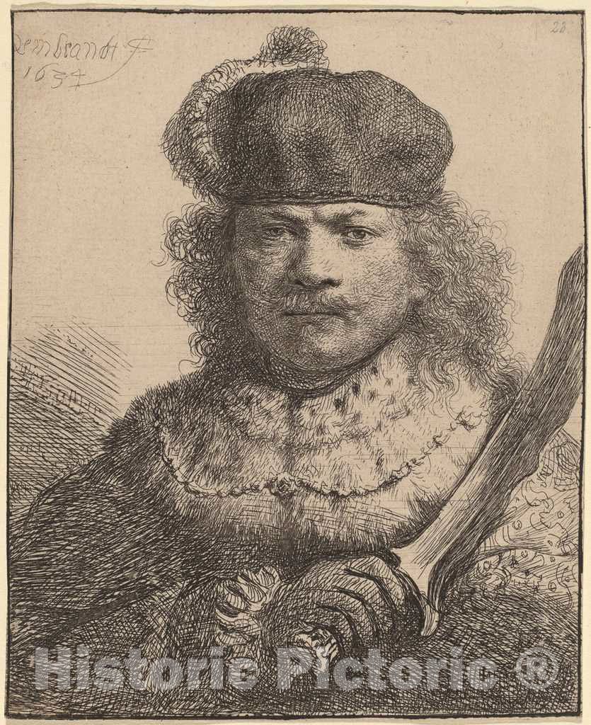 Art Print : Rembrandt, Self-Portrait with Raised Sabre, 1634 - Vintage Wall Art