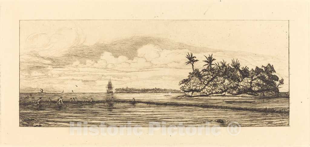 Art Print : Charles Meryon, Oceania: Fishing, Near Islands with Palms in The Uea or Wallis Group, 1863 - Vintage Wall Art