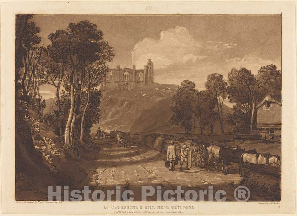 Art Print : Turner and J.C. Easling, Saint Catherine's Hill Near Guilford, 1811 - Vintage Wall Art