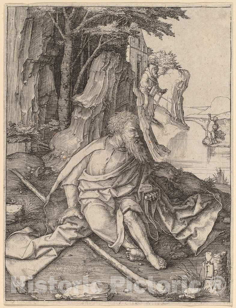 Art Print : Lucas Van Leyden, Saint Christopher at The Border of a River, c.1506 - Vintage Wall Art