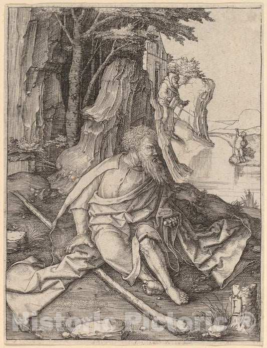 Art Print : Lucas Van Leyden, Saint Christopher at The Border of a River, c.1506 - Vintage Wall Art
