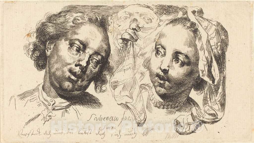 Art Print : Johann Eleazar Schenau, Young Woman Flirting with a Man, 1765 - Vintage Wall Art