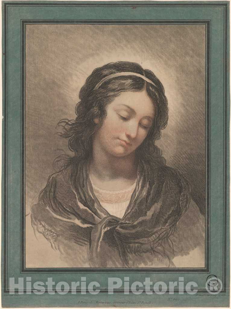 Art Print : Demarteau After Vincent, Head of a Woman Looking Down, c. 1788 - Vintage Wall Art