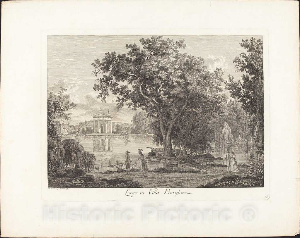 Art Print : Albert Christoph Dies, Lago in Villa Borghese, 1792 - Vintage Wall Art