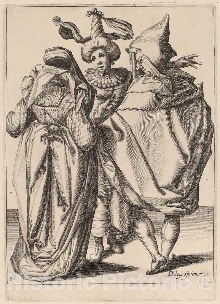 Art Print : Dolendo After Gheyn II, A Couple Addressing a Gesticulating Young Man, c.1596 - Vintage Wall Art