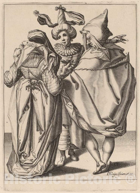 Art Print : Dolendo After Gheyn II, A Couple Addressing a Gesticulating Young Man, c.1596 - Vintage Wall Art