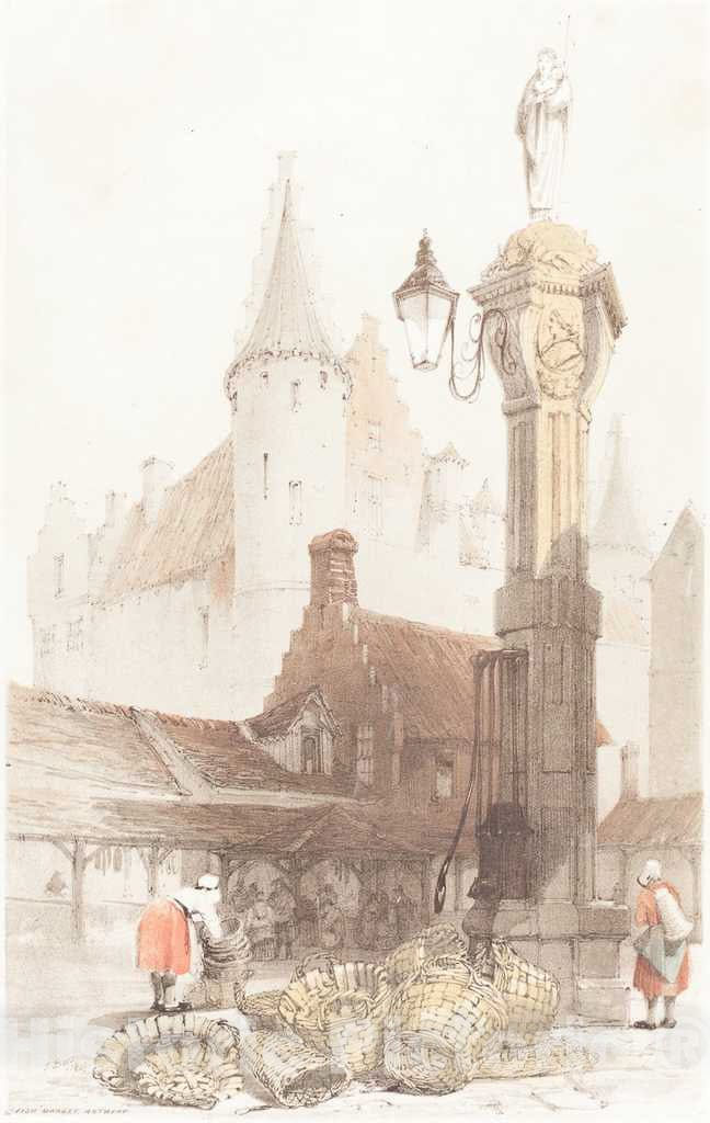 Art Print : Thomas Shotter Boys, Fish Market, Antwerp, 1839 - Vintage Wall Art