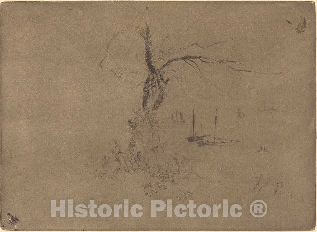 Art Print : FÃ©lix-Hilaire Buhot, Arbres et Bateaux (Trees and Boats) - Vintage Wall Art