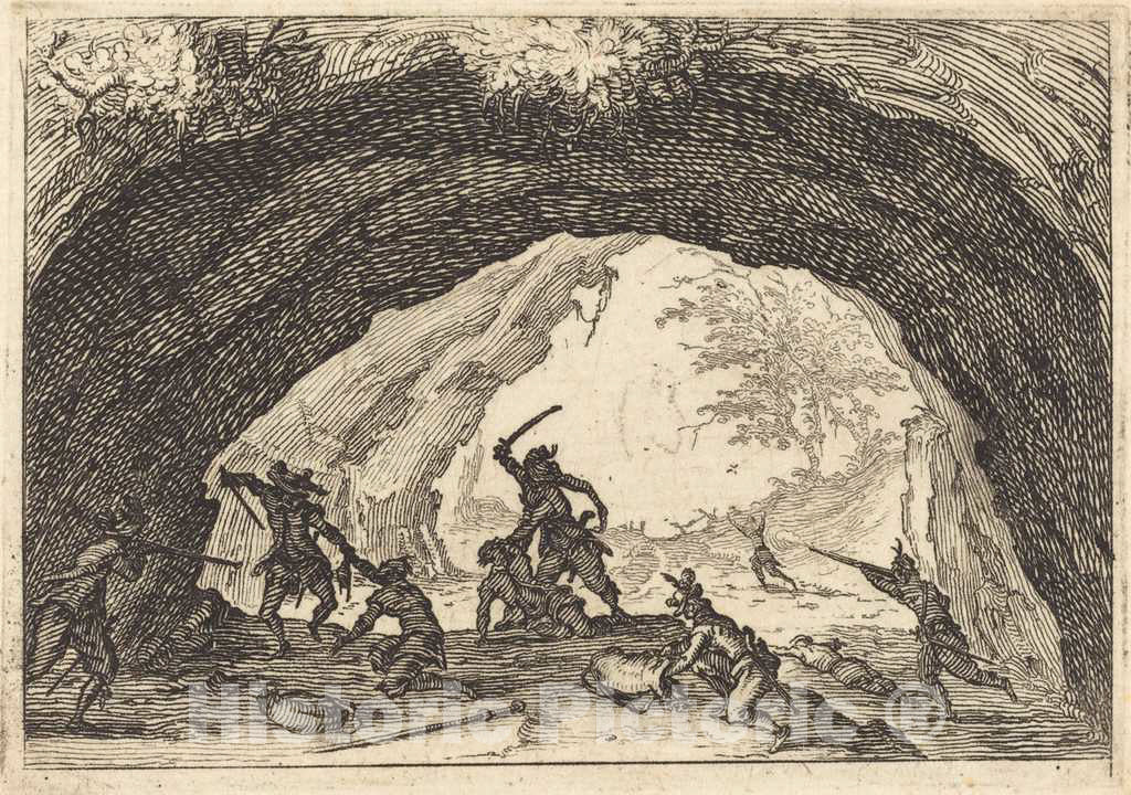 Art Print : Jacques Callot, Soldiers Attacking Robbers, c. 1617 - Vintage Wall Art