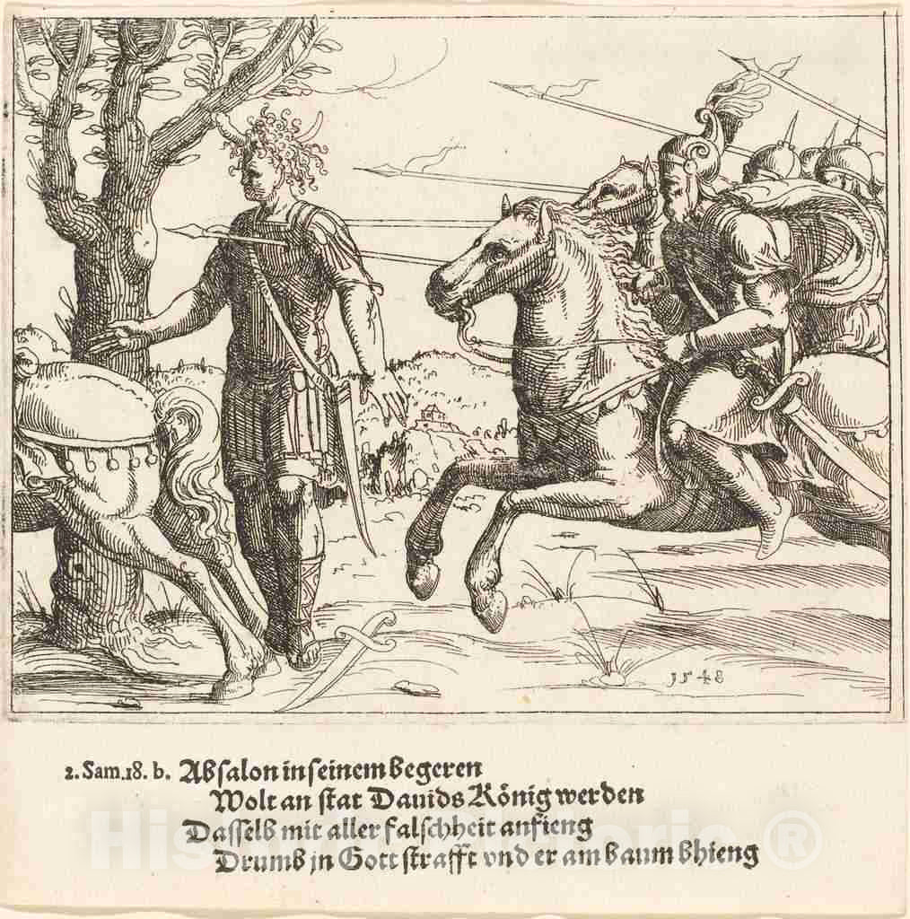 Art Print : Augustin Hirschvogel, Absalom Slain by Joab, 1548 - Vintage Wall Art