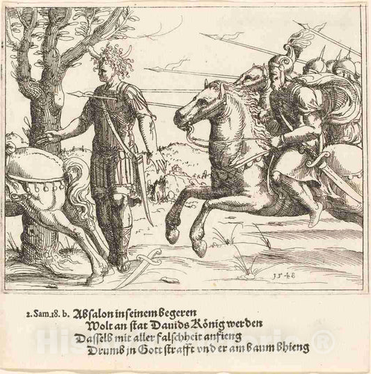 Art Print : Augustin Hirschvogel, Absalom Slain by Joab, 1548 - Vintage Wall Art
