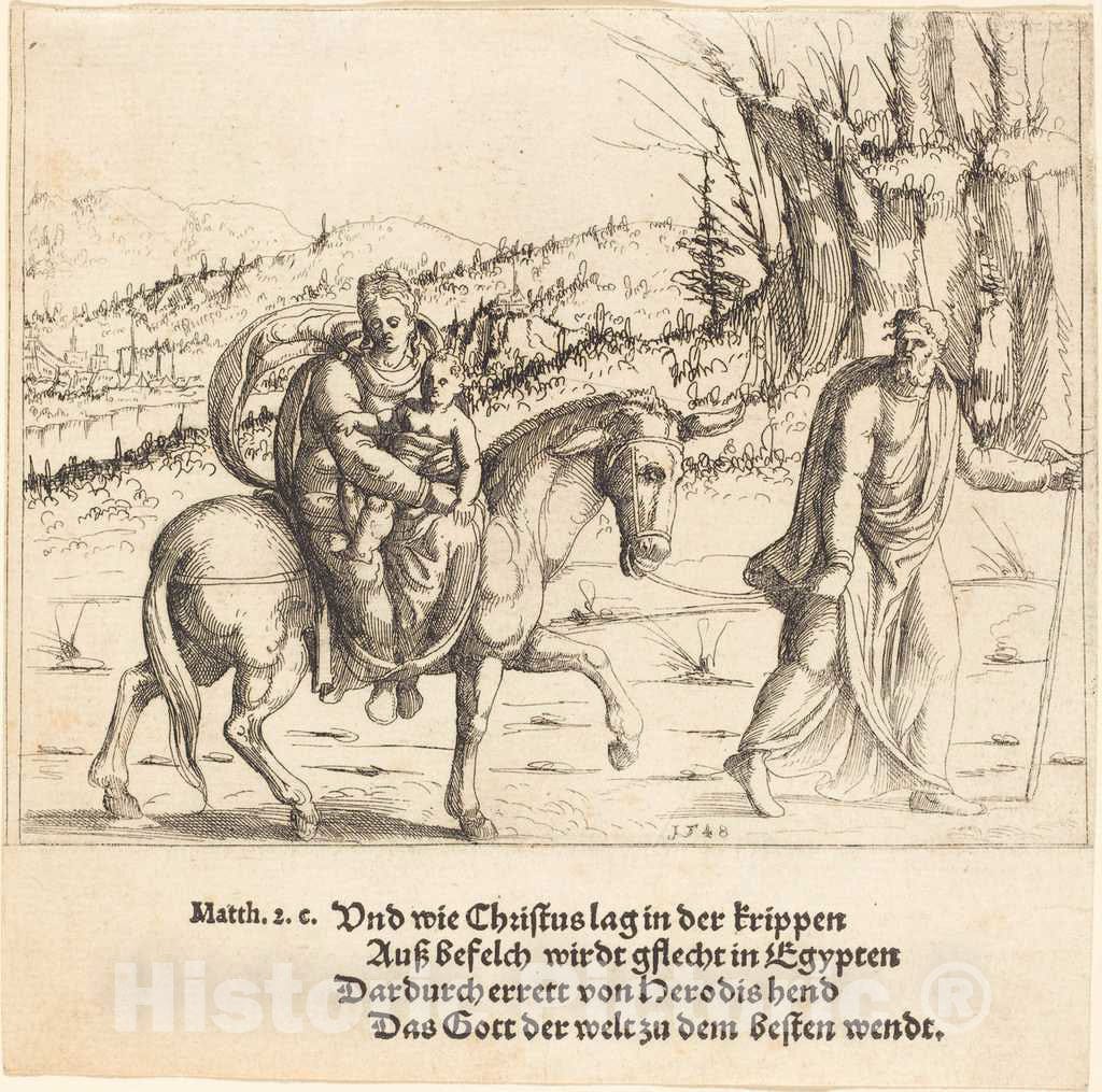 Art Print : Augustin Hirschvogel, The Flight into Egypt, 1548 - Vintage Wall Art