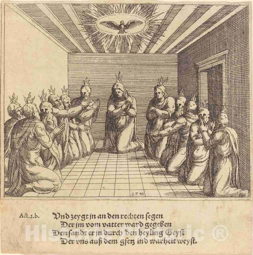 Art Print : Augustin Hirschvogel, The Descent of The Holy Spirit, 1548 - Vintage Wall Art