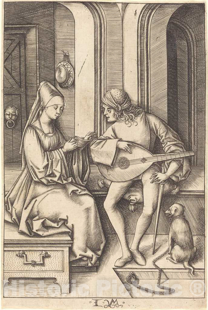 Art Print : Israhel Van Meckenem, The Lute Player and The Singer, c.1499 - Vintage Wall Art